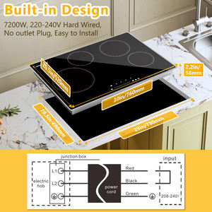 Table de cuisson électrique à 4 brûleurs de 30 pouces, 220-240 V, encastrable, 7200 W, en céramique, avec protection en verre et cadre métallique - Product Image 6