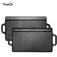 Plaque de cuisson en fonte pré-assaisonnée, double face, compatible avec les cuisinières à gaz et les fours à induction, directement de l'usine
