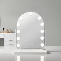 Modern Arch Vanity Mirror LED Display Screen Adjustable Brightness Touch Switch Freestanding Metal Glass Construction Makeup
