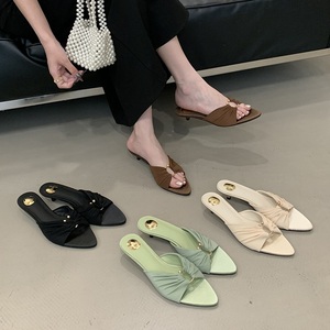 Sandales à talons pour femmes 2025, bout ouvert pointu, talon chaton, en satin, confortables, chaussures habillées, mules à talons - Product Image 4