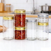 Bocaux en verre Mason à large ouverture multi-tailles pour le miel en vrac, 200 ml (10 oz), bocaux de conservation en verre à parois droites avec couvercle doré