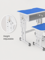 Ensemble bureau et chaise pour enfants avec dossier ventilé et siège ergonomique, hauteur réglable, design bleu clair pour enfants