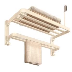 Support à serviettes double pliable Ou Shumei à 4 barres, fixation par ventouse, rangement de salle de bain avec installation autocollante - Product Image 5