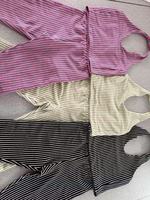 Ensemble décontracté 3 pièces à rayures, col halter, sans manches, coupe ajustée, en coton doux et élasthanne, avec pantalon capri, pour femme, idéal pour le quotidien et le streetwear