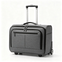 Valise à roulettes souple grise pour pilotes, bagage d'affaires avec compartiments accordéon, poches avant, poignée télescopique, deux roues