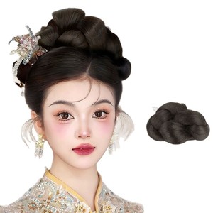 Perruque chignon style Xiuhe pour femmes, ensemble de cheveux de mariée Hanfu avec mèches réalistes, spécialistes en coiffure - Product Image 5