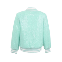 Blouson de baseball à paillettes pour enfants, vert menthe, rayé, côtelé, zippé, scintillant, pour filles, manteau de fête, vêtement d'extérieur de printemps pour enfants, collection boutique