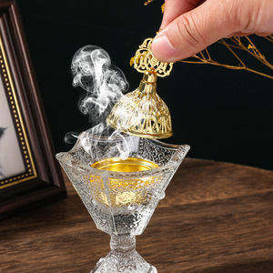 Porta incenso in vetro con copertura di cristallo <span class=keywords><strong>bazar</strong></span> mediorientale decorazione per feste estetica geometrica portatile bruciatore di incenso Ramadan - Product Image 2