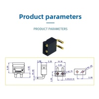 Amass XT30PW-M36 15A 2핀 수형 PCB 커넥터, RC 모델용 금도금 벤트 핀 수평 솔더, OEM