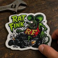 Patchs thermocollants personnalisés en polyester découpés à la forme, motif Rétro Rat Rod Biker Art, avec bordure Merrow, pour vestes, casquettes, gilets, OEM