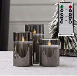 New wish – bougies en cire de verre gris, lumière blanche chaude et scintillante, sans flamme, à piles, pour la <span class=keywords><strong>d</strong></span>écoration de la maison, bougies à Led - Product Image 2