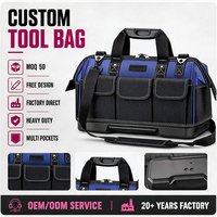 Sac de transport d'outils robuste avec base rigide moulée, multi-poches, bandoulière réglable pour électricien, atelier et réparation