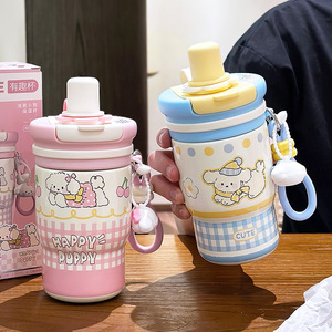 Cute Insulated Water Bottle For Girls 500Ml Portable <b>Straw</b> <b>Cup</b> <b>With</b> Lid And Handle Back To School Gift Drink <b>Cup</b> - Product Image 2