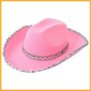 Chapeau de cowboy à paillettes Chapeau de cowboy avec garniture argentée pour Western <span class=keywords><strong>Jazz</strong></span> Disco Nightclub Rave - Product Image 3