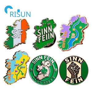 Fabrication irlandaise émail broche personnalisé vert irlande irlandaise <span class=keywords><strong>Sinn</strong></span> Fein épinglette insigne personnalisé <span class=keywords><strong>Sinn</strong></span> Fein avec carte irlandaise broche broche - Product Image 1