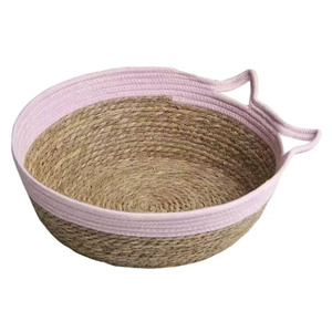 Cotton Rope And Cattail Woven <b>Cat</b> Bed Round Hand Washable Cooling Pet Bed For <b>Cats</b> Four Seasons Use - Product Image 4