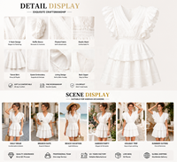 Robe mini blanche à volants superposés pour femme, col en V, manches flottantes, taille empire, en dentelle unie, pour l'été et les fêtes, vente en gros, OEM, ODM