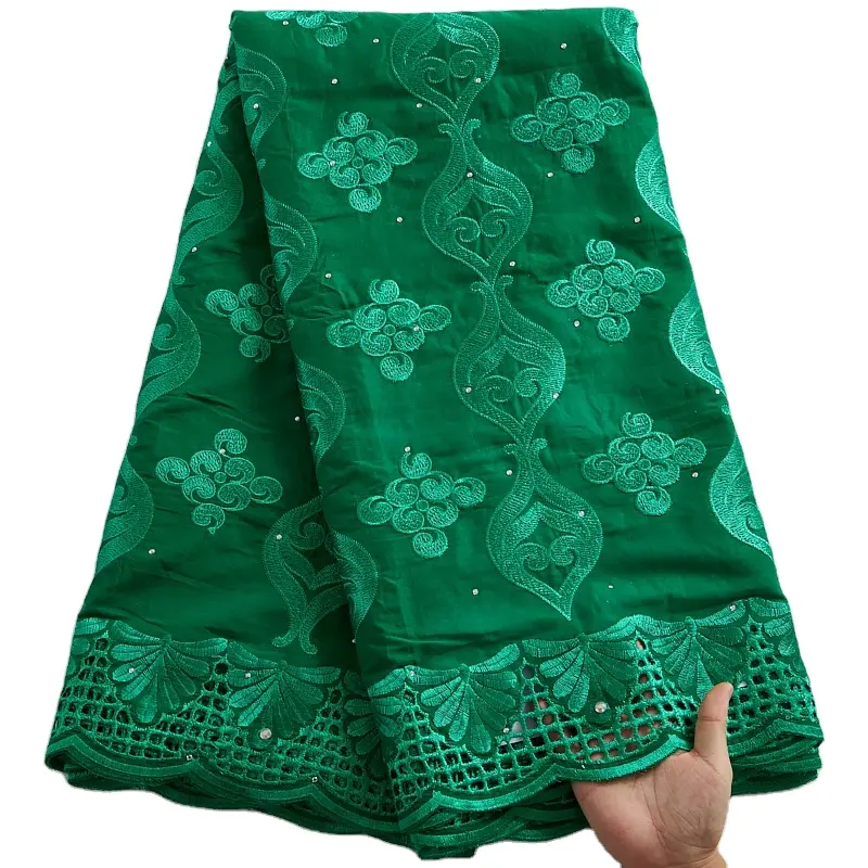 Green African Fabric 100% Cotton Fabric Swiss Voile Lace In Switzerland 2021 Dubai Style For Everyone Dress Sewing 2445