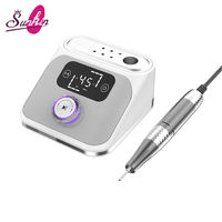 Lime à ongles électrique professionnelle avec écran tactile LCD, base de rangement pour embouts de ponceuse à ongles, surface en cuir, 45000 tr/min