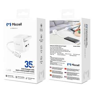 Cargador Miccell de 35 W GaN con Cable Retráctil Integrado y <span class=keywords><strong>Dos</strong></span> Puertos, Ideal para Viajes, Oficina y Hogar - Product Image 6