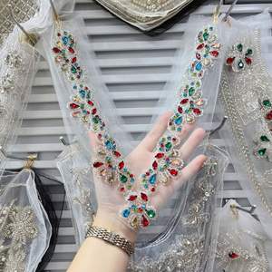 Bordir manik-manik korsase Patch payet Berat kerah V berlian imitasi tulle leher renda applique untuk gaun aksesori pakaian dalam seksi - Product Image 6