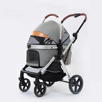 Poussette de voyage de luxe 3 en 1 pour deux animaux, pliable d'une seule main, en alliage d'aluminium aéronautique, capacité de charge de 30 kg, étanche et détachable