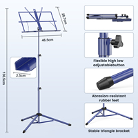 Portable Musical Instrument Stands Blue Colors Height Adjustable Aluminum Alloy Metal Foldable Music Stand for Sheet