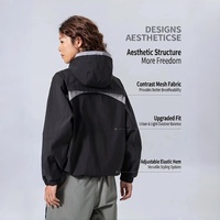 Veste d'extérieur unisexe à capuche avec logo personnalisé, sans PFC, hydrofuge DWR, résistante à l'abrasion, pour la randonnée, avec empiècements en maille color-block