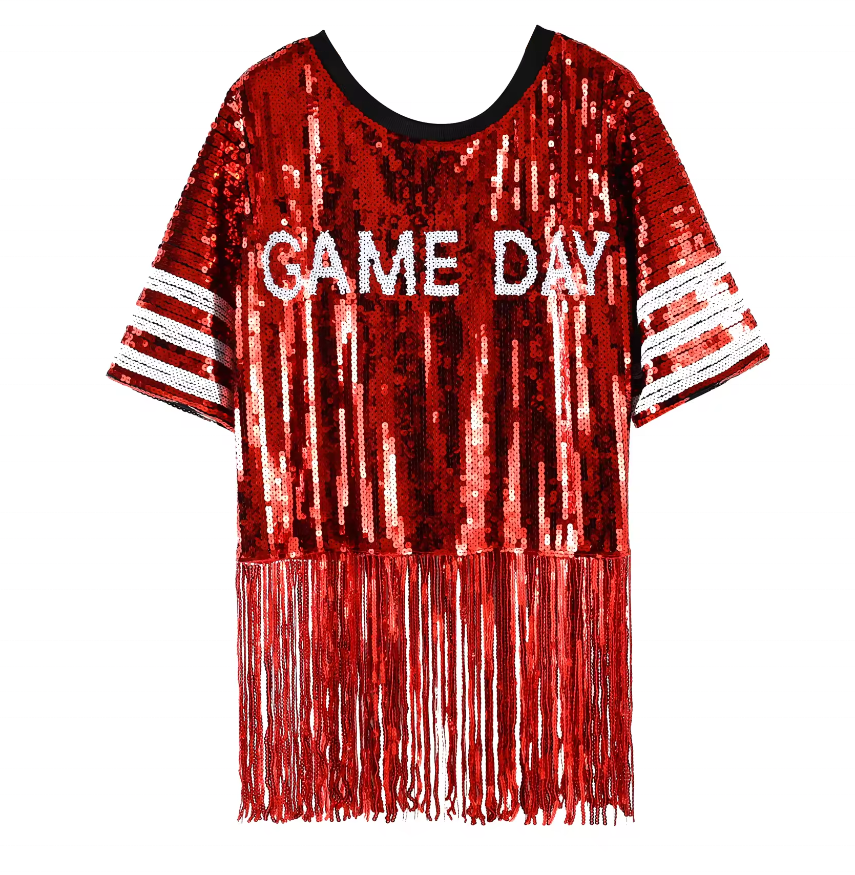 Wholesale Game Day Sequin Dress - Black Red White Top