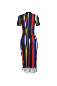 Robe de <span class=keywords><strong>soirée</strong></span> sexy à rayures et col rond avec franges pour <span class=keywords><strong>femme</strong></span>, collection printemps-été, mode féminine - Product Image 4