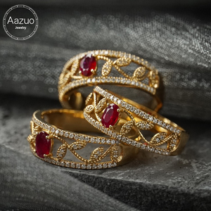 อาซูโอ 18K ทองคำแท้สีเหลืองหรูหรา ประดับทับทิมธรรมชาติทรงรี เพชรแท้ ของขวัญสำหรับผู้หญิง สวมใส่ได้ทุกวัน สวยงามคลาสสิก เครื่องประดับ Au750 - Product Image 1