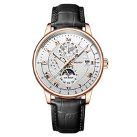 Nouvelle montre pour homme tendance et très vendue, avec calendrier à trois aiguilles, ciel étoilé et lune, bracelet en similicuir, montre à quartz de 39 mm