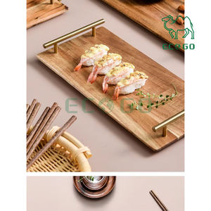 Plateau de service de petit déjeuner en bois rectangulaire plateau rustique personnalisé avec poignée en acier inoxydable plateau en bois de bambou - Product Image 2