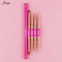 Pinceau double face en métal rose et or rose pour ongles, art 3D, gel acrylique, 2 en 1.