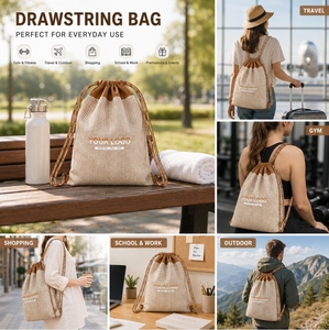 Handmade Flax Linen <b>Drawstring</b> Bag Vintage Rustic Wedding Gift Pouch Recyclable Durable Fabric Organizer <b>Drawstring</b> - Product Image 5