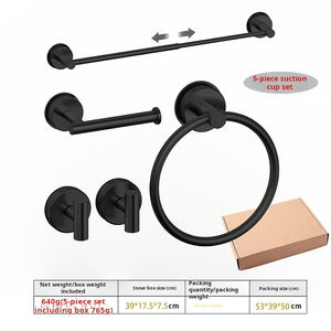 Juego de 5 piezas de baño de acero inoxidable 201, 2 ganchos, soporte para pañuelos, anillo de toalla, barra de toalla telescópica, montaje de ventosa - Product Image 5