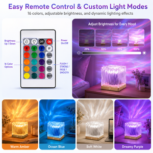Projecteur Aurora CoolQing avec effets d'ondulation d'eau, de <span class=keywords><strong>flamme</strong></span> et de vague, lumière nocturne colorée à intensité réglable avec télécommande, décoration de vacances - Product Image 4