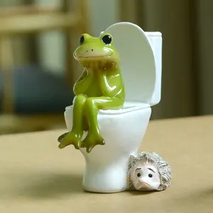 Z13348A Home Office Desktop Creative gift articles Frog Sitting On The Toilet Miniature Figurine Ornament Garden Decoration