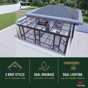 Yeyon OEM Serre de jardin extérieure en verre avec toit en verre plat intégré, rebord surélevé, poutres d'ouverture à charnière, panneaux ventilés sur le bord - Product Image 3