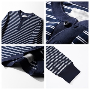 Chemise Henley Vintage pour <span class=keywords><strong>Homme</strong></span> en Coton Lourd 300-350G Rayée à Manches Longues Décontractée Printemps Automne - Product Image 4