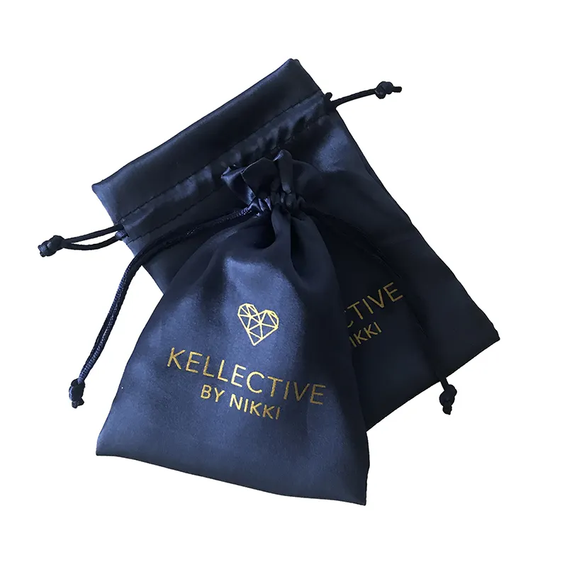 Изготовленный на заказ Золотой логотип темно-синий 4x6 дюймов шнурок атласные Подвески сумки Браслеты мешочки для продвижения ювелирных изделий
