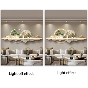 Luce moderna di lusso nuovo paesaggio cinese sofà sfondo orologio da parete acrilico pittura a LED <span class=keywords><strong>soggiorno</strong></span> arte decorazioni per la casa dipinti - Product Image 2