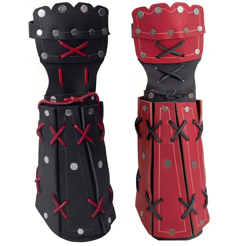 Mittelalter liche Samurai Leder Rüstung Armband Lange Handschuhe Männer Cosplay Knight Gauntlet Schnür Armband Steampunk Zubehör Vam braces