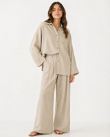 Chemises et pantalons en lin naturel pour femmes, sur mesure, à manches longues, couleur unie, mélange de lin, ensemble en lin pour femmes