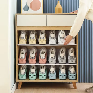 1 pièce Organisateur de rangement à chaussures en plastique empilable et réglable à double couche avec emplacements pour chaussures peu encombrants - Product Image 3