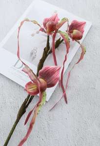 V150-1ขายส่งดอกไม้ประดิษฐ์ดินกล้วยไม้ผู้หญิงรองเท้าแตะ Faux ไหม <span class=keywords><strong>Paphiopedilum</strong></span> - Product Image 6