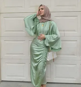 เดรสคลุมเอวผ้านิ่มสั่งทำได้สำหรับดูไบ,ชุดกระโปรงยาวผ้าซาตินมุสลิม Khimar Hijab Abaya LR495Modest