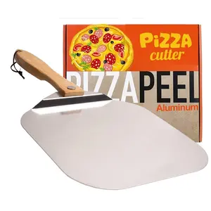 ベーキング自家製パンピザパドルアルミメタルピザピール、折りたたみ式ウッドハンドル付き12インチx14インチ