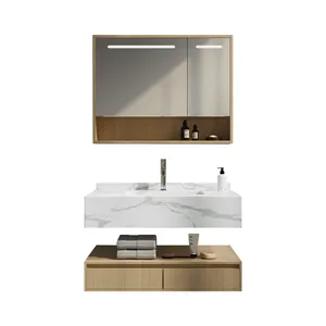 YIDA 36 Inch Marble Sintered Stone Top Bathroom Vanity With Plywood Storage Cabinet Combo