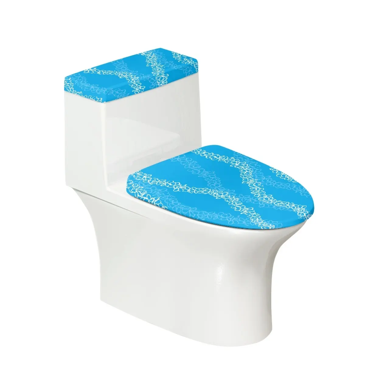 저렴한 가격 도매 사용자 정의 화장실 먼지 커버 세트 Puakenikeni 라인 아트 인쇄 보호 및 장식 화장실 설치하기 쉬운